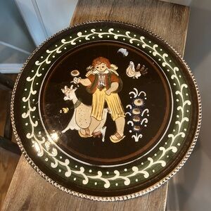 Vintage Kohler Biel Handarbeit Hand Painted Plate boy with goat 12 inches